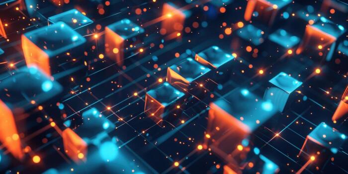 Abstract data network of glowing cubes digital communication technology backdrop photo