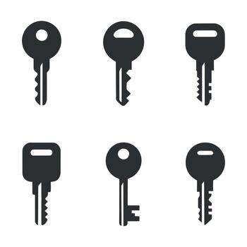 llave icono conjunto ilustración presentando varios llave diseños para seguridad y acceso controlar sistemas vector