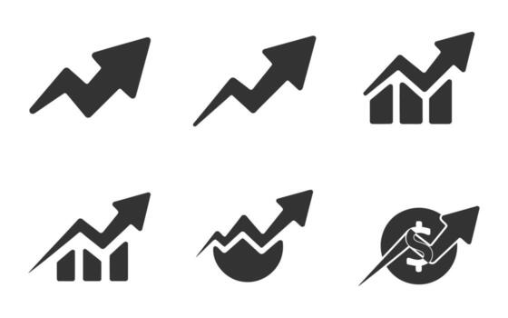 ascendente flecha gráfico íconos conjunto representando crecimiento y Progreso en negocio y finanzas, aislado en blanco vector