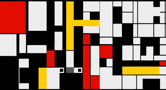Clean geometric composition of rectangles and lines in red yellow black and white. Modern abstract design for posters and editorial use. vector