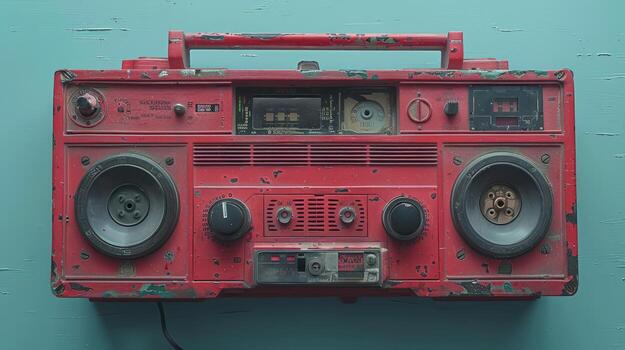 Vintage red boombox audio equipment retro music device photo