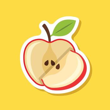 An apple with a slice cut out of it on a yellow background vector