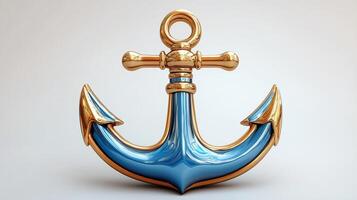 Blue and gold anchor isolated on white background. photo