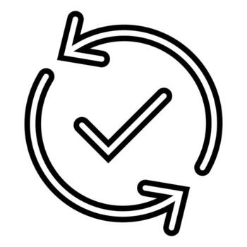 negro redondo comprobación proceso sincronizar aprobado icono, sencillo torneado flechas sincronizando plano diseño pictograma para aplicación logo anuncios web página web botón ui ux interfaz elementos aislado en blanco antecedentes. vector