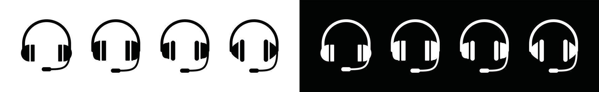 Headphone with mic icons set. Headset with microphone icon symbol. Music audio sound technology. Computer and phone device accessories. Illustration vector