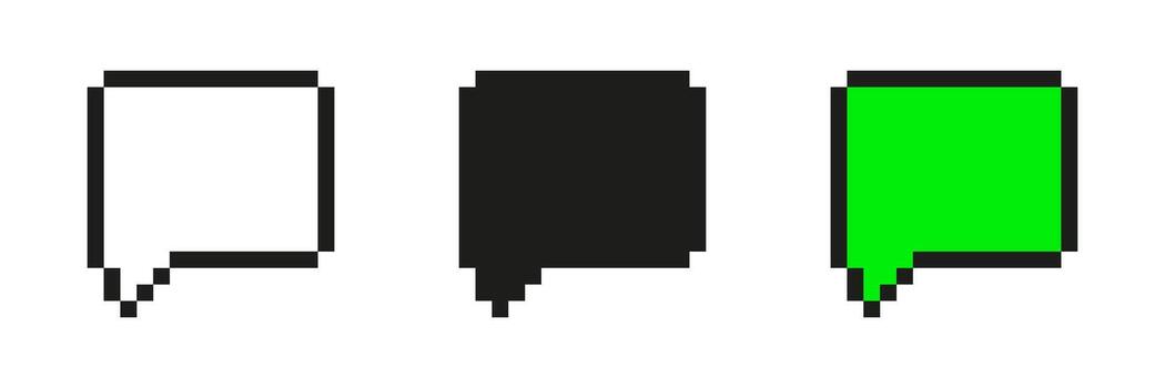 Pixel Art Speech Bubble Icon Set. Communication And Messaging Pixelated Symbol Collection. Black And Green Speech Bubbles For Chat And Dialogue. Isolated Illustration vector