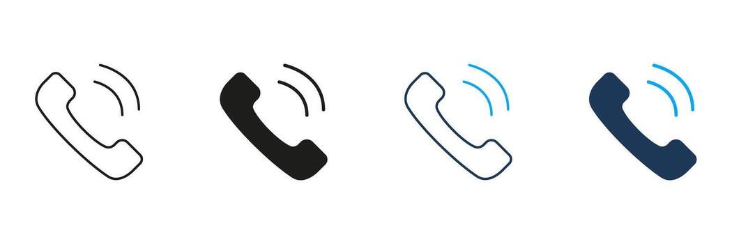 Ringing Telephone Handset Line And Solid Icon Set. Communication, Call Alert, And Telecommunication Symbol Collection. Phone Receiver With Sound Waves. Isolated Illustration vector