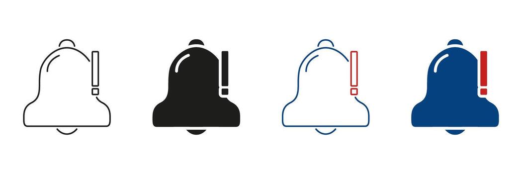 Bell With Exclamation Mark Line And Solid Icon Set. Notification Alert, Warning, And Reminder Symbol Collection. Urgent Message And Attention Indicator. Isolated Illustration vector