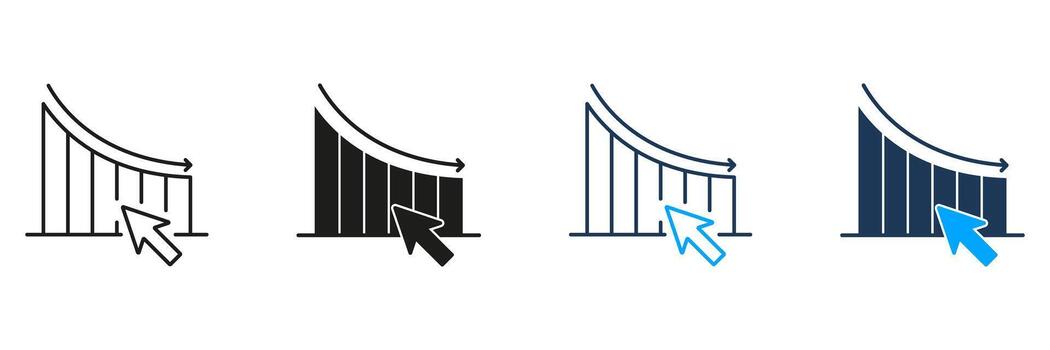 Declining Graph With Cursor Line And Solid Icon Set. Economic Downturn, Market Analysis, And Financial Decline Symbol Collection. Business Performance Tracking. Isolated Illustration vector