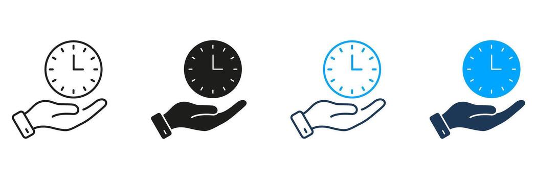 mano participación reloj línea y sólido icono colocar. hora gestión, eficiencia, y productividad símbolo recopilación. negocio y personal Planificación concepto. aislado ilustración vector