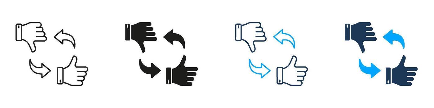 Thumbs Up And Down With Arrows Line And Solid Icon Set. Feedback And Opinion Exchange Symbol Collection. User Interaction And Decision-Making Process. Isolated Illustration vector