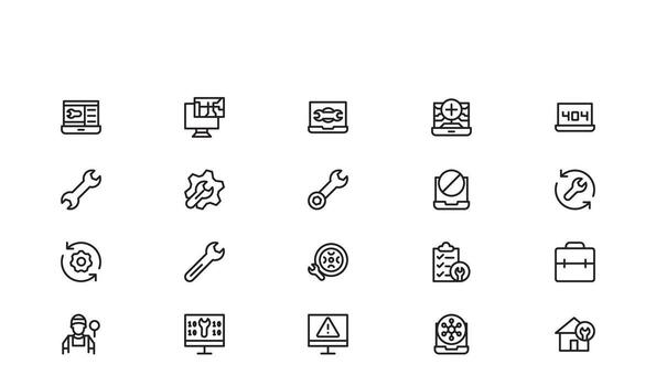 Repair and Fix line icon set featuring editable, pixel-perfect tools and symbols. Includes professional, minimal, and modern ideal vector
