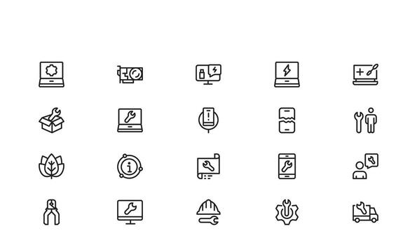 Repair and Fix line icon set featuring editable, pixel-perfect tools and symbols. Includes professional, minimal, and modern ideal for icons set are repair themes. vector