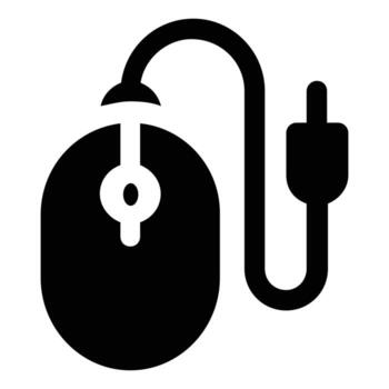 Black Wired Computer Mouse Icon Shows Connectivity and Clicking Functionality Seamlessly vector