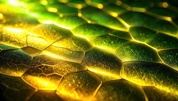 Luminous Hexagonal Matrix with Golden Veins and Emerald Gradient. photo