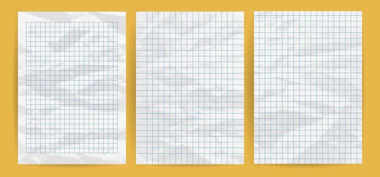 Set of white clean crumpled papers. Crumpled empty notebook sheets of paper with shadow for posters and banners. halftone textured illustration vector