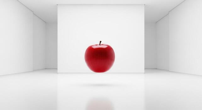 Surreal Perfection A Flawless Red Apple Levitating in a Minimalist White Room. photo