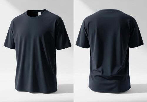 Front and back view of a plain dark grey t shirt photo