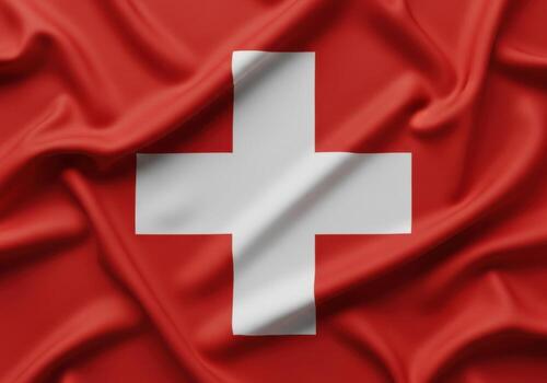 Waving swiss flag with detailed fabric texture photo