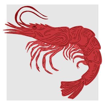 a shrimp with long claws and a red color vector