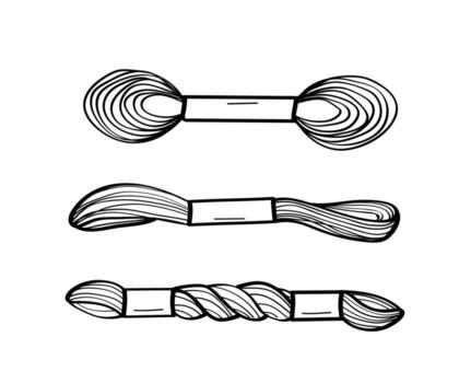 Thread floss doodle icon set. illustration of cross stitch threads. Isolate on white. vector