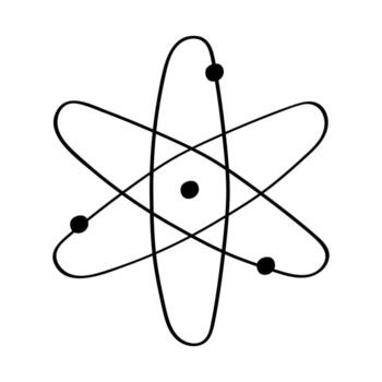 Atom model hand drawn doodle icon. illustration of the concept of the Science of Atomic Physics. The sketch is isolated on a white background. vector