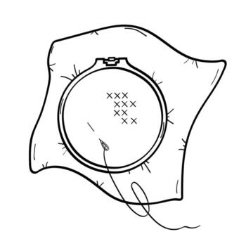 Cross stitch embroidery hoop and canvas. Print for design. Isolate on a white background. vector