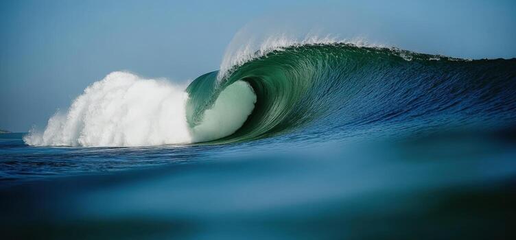 A powerful wave curls and crashes in the ocean, creating a stunning display of natures force. photo