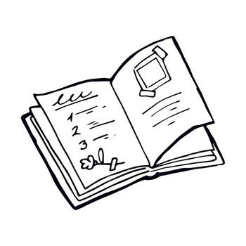 caprichoso garabatear de un abierto diario página con foto, flor y Lista de Verificación - dibujado a mano imperfecto líneas, Perfecto para papelería, álbum de recortes, creativo diario y editorial diseño. vector