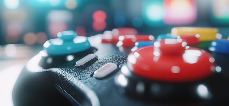 Closeup of a colorful gaming controller button. photo