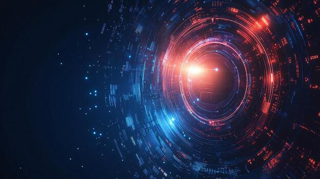 Abstract digital technology background with glowing circles and particles. photo