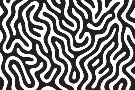 Abstract black and white organic pattern with flowing lines and rounded shapes creating a maze like visual texture vector
