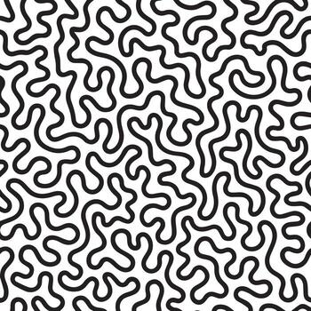 Abstract black and white organic maze pattern with winding lines and interconnected curves vector