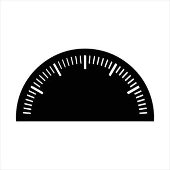 Black semicircular gauge with radial hash marks indicating measurement and performance vector