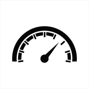 Black silhouette speedometer gauge meter showing performance on a simple white canvas vector
