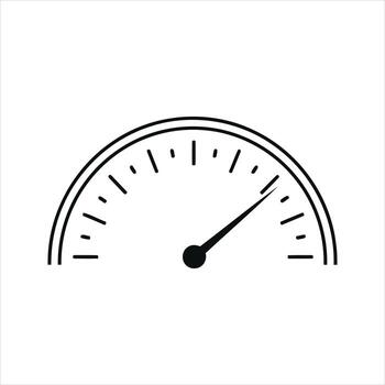 Simple black line drawing of a semicircular speedometer dial with needle abstract gauge vector