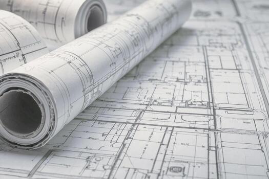 Detailed architectural blueprint small roll featuring photo