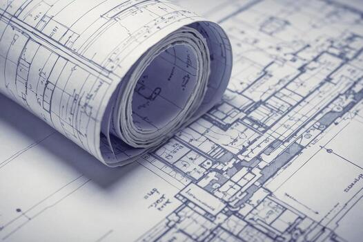 Detailed architectural blueprint small roll featuring precise technical project drawing photo