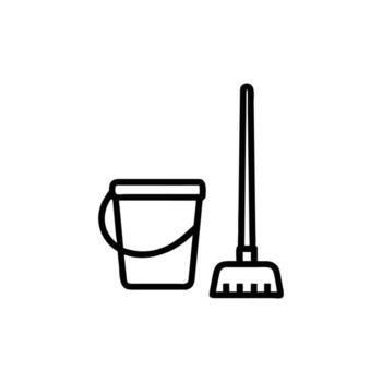 Simple Line Art of Mop and Bucket Isolated on Transparent Background vector