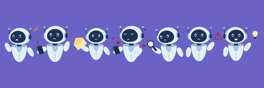 Cartoon robots exploring concepts in space vector