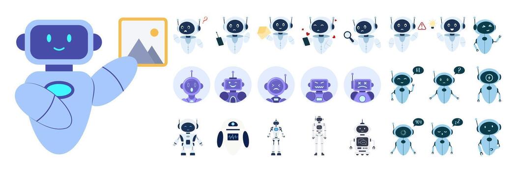 Friendly robot illustrations for technology vector