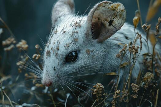 A white mouse is in the grass photo