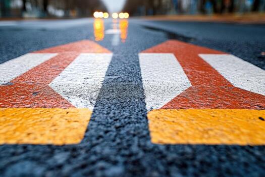 Two arrows painted on the road in the middle of the day photo