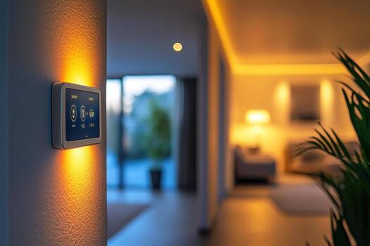 A modern home with a smart thermostat photo