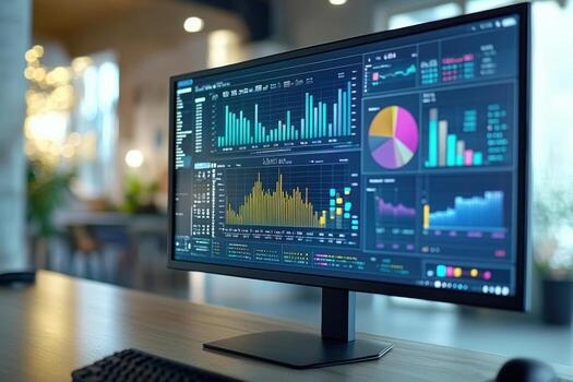 A computer monitor with graphs and charts on it photo