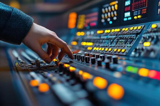 A person is touching a mixing board photo
