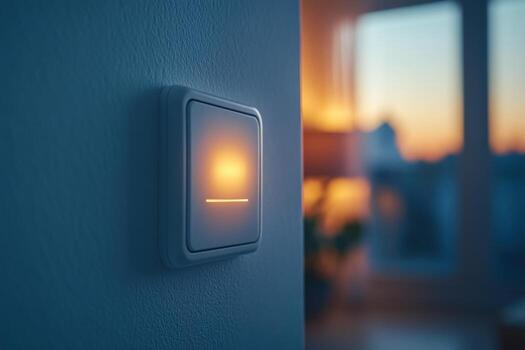 A light switch on a wall with a light on it photo