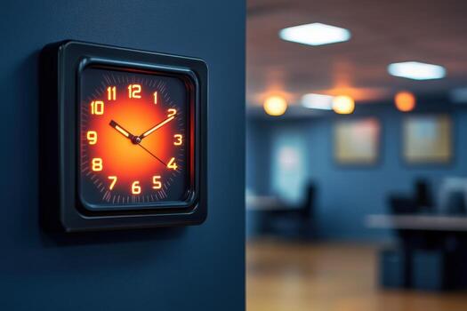 A clock on a wall in an office photo
