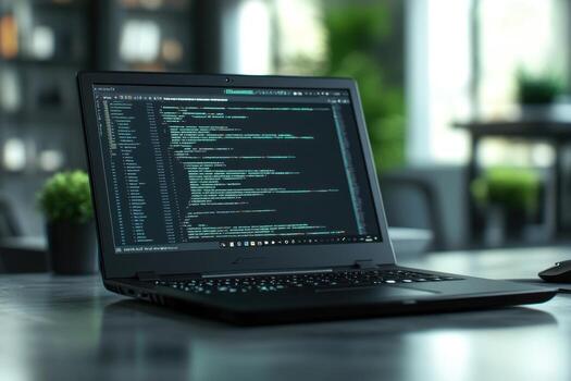 Laptop with code on the screen photo