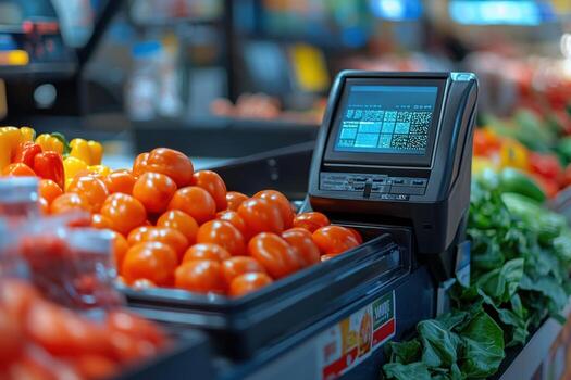 A cash register with a computer screen in front of it photo